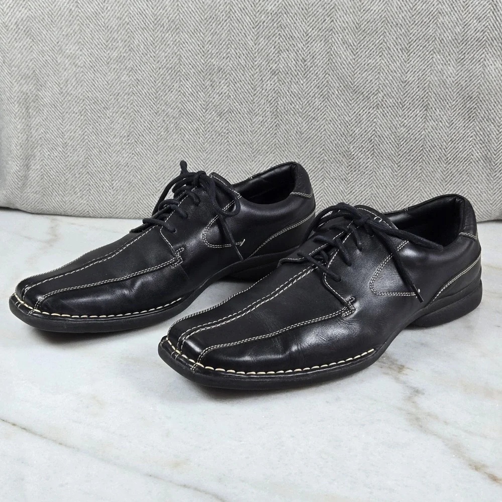 Kenneth Cole Reaction Black Leather Square Toe Oxfords w/Contrast Stitch Size 13